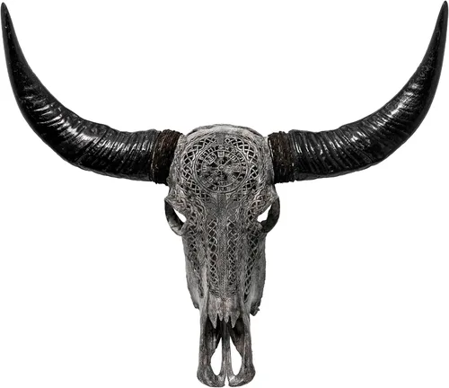 Miniatura 7 de Skull Bliss - Auténtica calavera de búfalo tallada a mano de taxidermia real/Decoración de pared única con calavera de toro real/Decoración genuina