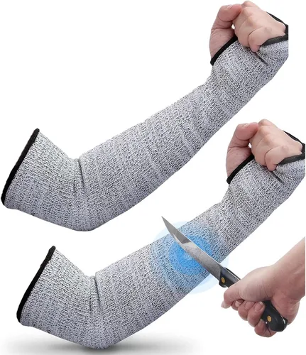Miniatura 10 de Cut Resistant Sleeves Level 5 Arm Protection Sleeve with Thumb Slot Grey Gardening Sleeves for Women Men 14.0 in(1 par)-gris