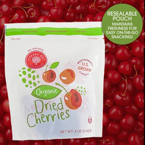 Miniatura 5 de Cherry Bay Orchards Cerezas secas orgánicas (bolsa de 4 onzas) – Cerezas Montmorency totalmente naturales – Cultivadas en Estados Unidos, sin