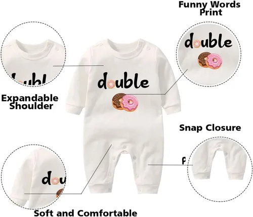 Miniatura 29 de YSCULBUTOL Conjunto de mameluco para bebé gemelos, divertido doble problema, lindo mameluco para niña, mono gemelo, conjunto de sombrero