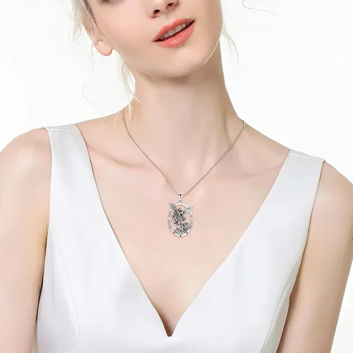 Miniatura 2 de Sterling Silver Saint Christopher Micheal Virgin Mary Necklace Women Men Medal Oval-Shaped Pendant Amulet Jewelry Gift for Teen Travelers
