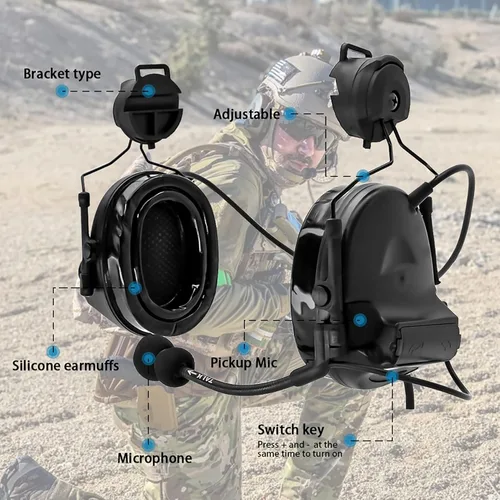 Miniatura 5 de Auriculares tácticos con adaptador de riel ARC, protección auditiva con almohadillas de gel para deportes de airsoft
