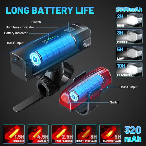 Miniatura 3 de APECYC Bike Lights USB-C Rechargeable Bicycle Front Headlight and Rear Taillight with 4+5 Light Modes, Waterproof Bike Light Set for Night Riding