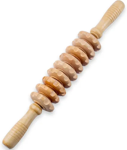 Rodillo de masaje de madera para dar forma al cuerpo, rodillo de terapia de madera con 9 rodillos giratorios, herramienta de masaje anticelulítica