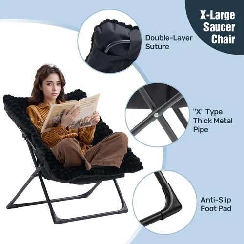 Miniatura 4 de HollyHOME Silla Platillo Extra Grande con Otomana Plegable, Cómoda Silla Plegable de Gran Tamaño y Conjunto de Taburete Reposapiés Plegable, Silla