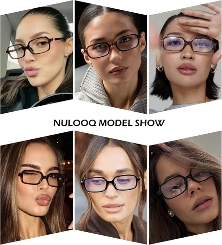 Miniatura 3 de NULOOQ Lentes retro rectangulares con luz azul para mujeres y hombres, pequeños anteojos cuadrados con marco vintage