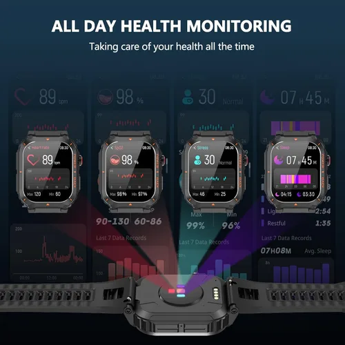 Miniatura 4 de Reloj inteligente para hombre, relojes inteligentes militares con GPS con llamada/texto, monitor de salud (frecuencia cardíaca/spO2/sueño), Negro