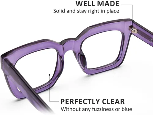 Miniatura 4 de AQWANO Stylish Blue Light Reading Glasses Women Men, Fashion Oversized Square Designer Readers Computer Eyeglasses Púrpura - Metal incorporado
