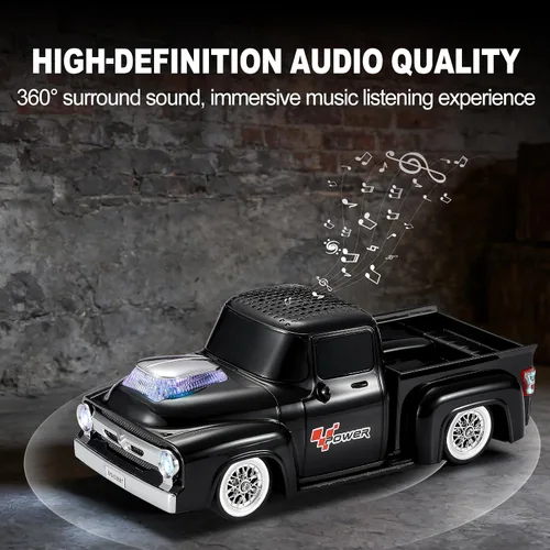 Miniatura 4 de Altavoz Bluetooth para camioneta vintage, modelo de camión retro con sonido HD, micrófono integrado, luces LED de fiesta, doble emparejamiento TWS