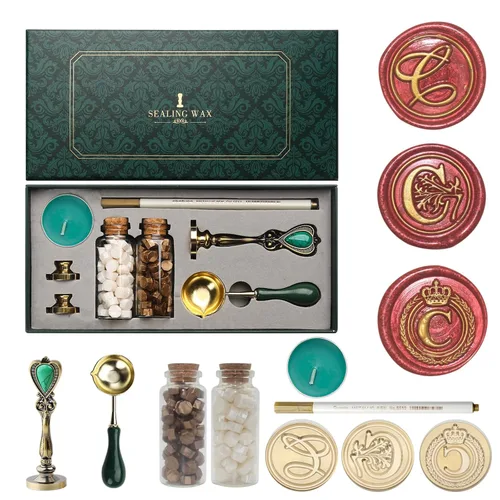 Miniatura 11 de Kit de sello de cera de letras Andotopee con sello de cera de alfabeto inicial G, 3 piezas, sellos de cera de cuentas perla blanca y dorada vintage