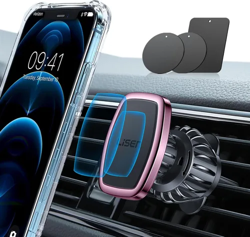 Miniatura 11 de LISEN Soporte magnético para teléfono para automóvil, soporte magnético para teléfono con clip mejorado y 6 imanes fuertes, imán magnético de Negro