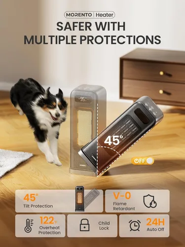 Miniatura 8 de MORENTO Calentadores de espacio para uso en interiores, calentador eléctrico portátil para dormitorio con termostato, control de voz WiFi