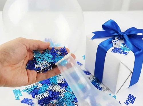 Miniatura 4 de Confeti de feliz cumpleaños, decoración de dispersión de mesa, suministros de fiesta azul y plateado