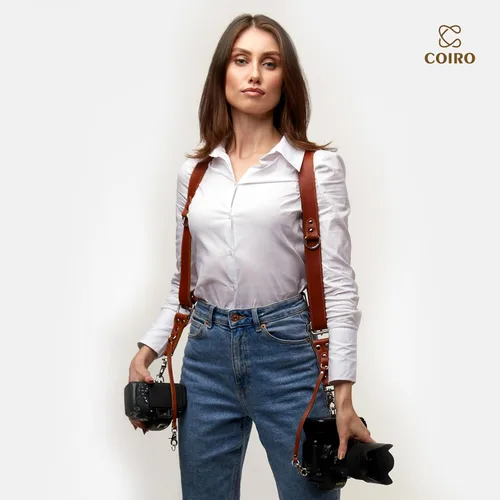 Miniatura 7 de C Coiro Camera Harness for 2 Cameras Dual Shoulder Leather Camera Strap for DSLR/SLR, Camera Straps for Photographers Canela