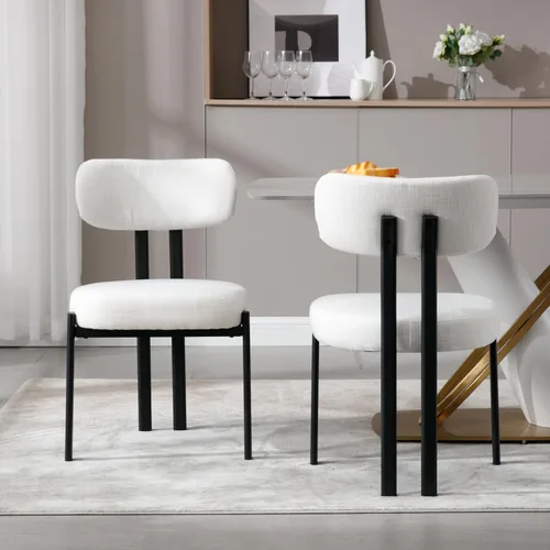 Miniatura 3 de HEAH-YO Juego de 2 sillas de comedor modernas, sillas de cocina de tela de lino con patas de metal negro, sillas laterales tapizadas sin brazos