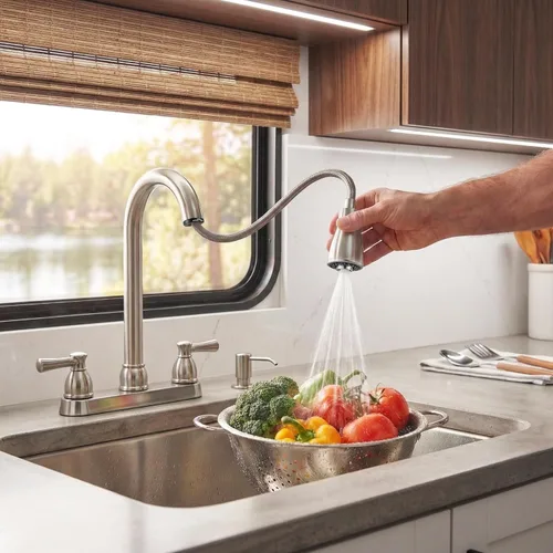 Miniatura 4 de Llave para fregadero de cocina Dura Faucet, llave de reemplazo no metálica con doble palanca para casas rodantes, caravana quinta rueda