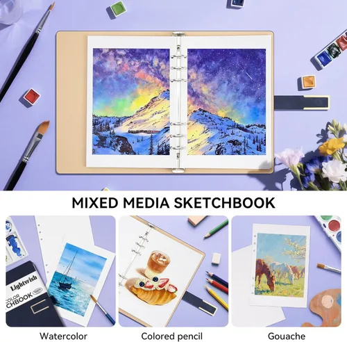 Miniatura 3 de Libro de bocetos de acuarela Lightwish, 100% papel de acuarela de algodón libre de ácido, papel de acuarela prensado en frío de 600 gsm para Hebilla