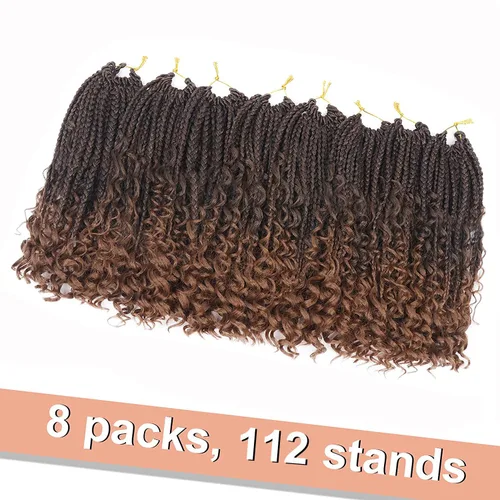 Miniatura 2 de Goddess - 8 paquetes de cabello sintético de ganchillo de 8 pulgadas, trenzas de caja (box braids) 3X estilo bohemio con extremos rizados, ideales