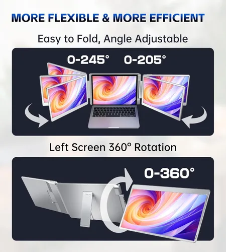 Miniatura 4 de Extensor de Pantalla Triple para Portátil de 15.6, Extensor de Monitor para Portátil con Pantalla Izquierda de Rotación 360°, Monitor Triple Plug