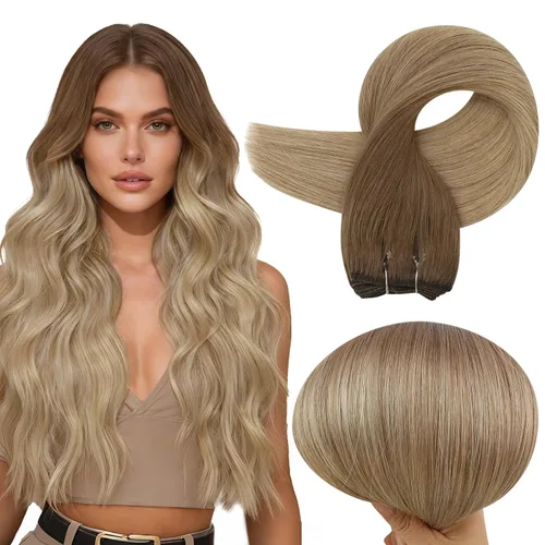 Miniatura 19 de Full Shine Extensiones de cabello humano, 18 pulgadas, mechones de trama, color #2 castaño oscuro, 3.5 onzas, cabello Remy para coser, doble trama