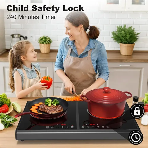 Miniatura 5 de VBGK Placa de cocina eléctrica, estufa de 110 V 3600 W, encimera de 22 pulgadas con 9 niveles de potencia, control táctil LED, protección contra