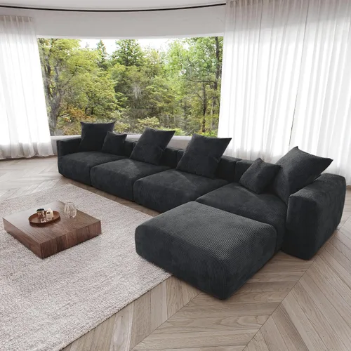 Miniatura 12 de JACH Sofás Seccionales de Pana para Sala de Estar, Sofá Seccional Modular con Otomanas Chaise, Fundas de Cojines Removibles, Sofá Cama Moderno