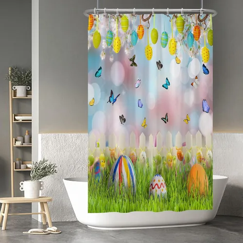Miniatura 102 de Baocicoo - Cortina de ducha de abeja de miel, diseño de abeja de caricaturas, pista voladora, rústica, floral, para baño, decoración de bañera