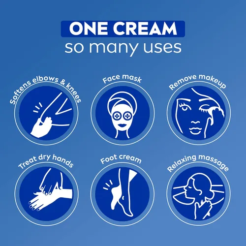 Miniatura 9 de NIVEA Crema hidratante para el cuerpo, la cara y las manos, fórmula alemana, rica crema hidratante corporal con provitamina B5, lata de 8.4 onzas