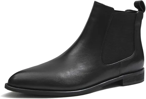 ONEENO Botas Chelsea de cuero con punta puntiaguda para mujer