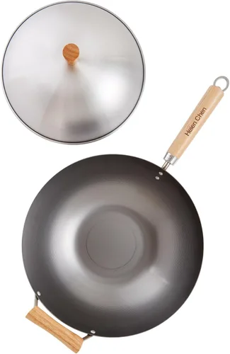 Miniatura 2 de Juego de Wok de Helen's Asian Kitchen - Sartén Wok con Tapa, Wok de Acero al Carbono de 13.5 Pulgadas - Wok Antiadherente de Fondo Plano