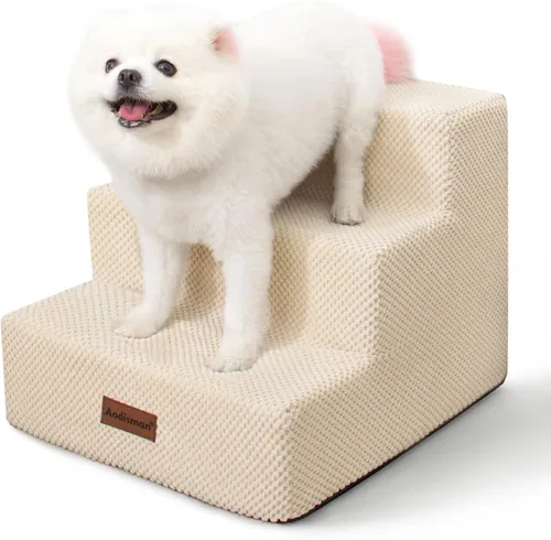 Miniatura 12 de Aodisman Escaleras para perros pequeños, escaleras antideslizantes de 3 escalones para mascotas para sofá, sillón y silla, escaleras para cama