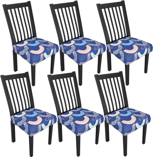 Miniatura 29 de Juego de 4 fundas elásticas para sillas de comedor, fundas para sillas de comedor con estampado floral, fundas para asientos de sillas con estampado