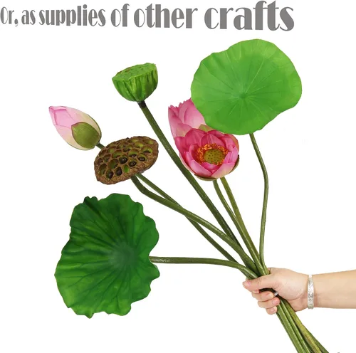 Miniatura 5 de Flores de loto artificiales, de 24 a 31 pulgadas, 7 tallos de plantas de loto, incluyendo flor de loto, brotes de loto, vainas de loto, hojas