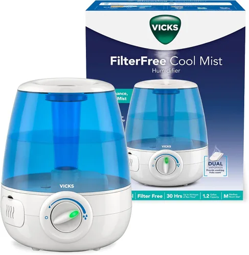 Vicks Humidificador ultrasónico sin filtro, recomendado por pediatras*, humidificadores ultrasónicos de niebla fría de 1.2 galones para dormitorios