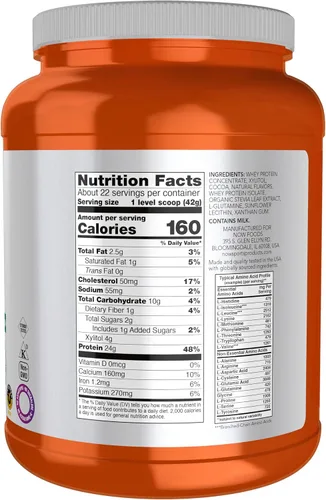 Miniatura 2 de NOW Sports Nutrition, Proteína de suero de leche, 0.85 oz con BCAAs, chocolate cremoso en polvo, 2 libras