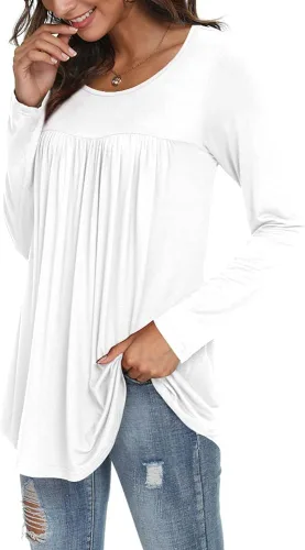 Miniatura 2 de LONGYUAN - Blusa casual, elástica y cómoda para mujeres, de manga larga, tipo túnica, ajuste holgado