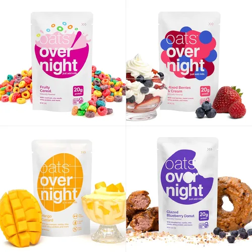 Miniatura 9 de Oats Overnight Paquete de Variedad de Frutas – Batido de proteína de desayuno alto en proteínas, alto en fibra, sin gluten, sin OGM, avena proteica