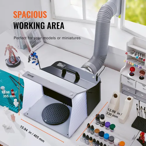 Miniatura 6 de VEVOR Cabina de aerosol para aerógrafo, kit portátil de cabina de aerosol de pintura para pasatiempos con 4 luces LED, potentes ventiladores
