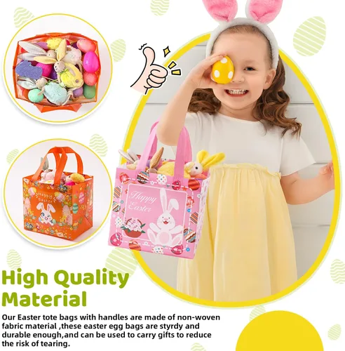 Miniatura 3 de YANGTE Paquete de 36 bolsas de regalo de Pascua, cestas de Pascua, bolsas de regalo no tejidas para niños con asa, suministros de fiesta