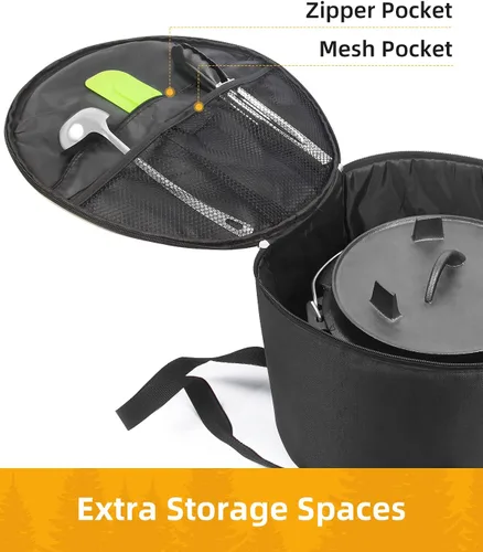 Miniatura 3 de Morjor Bolsa para horno holandés de 12 y 10 pulgadas, bolsa de transporte con correas cruzadas adicionales en el interior y 2 bolsillos