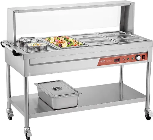 Miniatura 17 de VEVOR Calentador de Alimentos Eléctrico Comercial, 7 Bandejas + 2 Ollas Mesa de Vapor, 1800W Calentador de Alimentos Profesional para Buffet