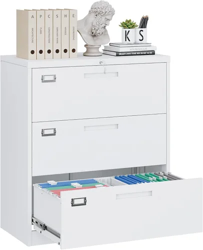 Miniatura 12 de Yizosh Archivador de 2 cajones con cerradura, gabinete de almacenamiento de archivos de oficina con bloqueo de metal con cajones, organizador