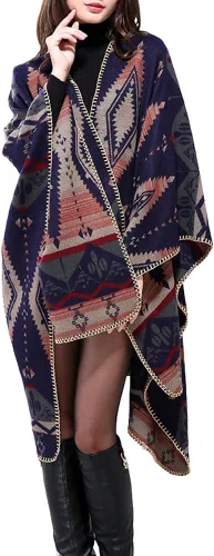 Miniatura 80 de Urban CoCo Poncho de colores para mujer, chal con frente abierto, color en bloques