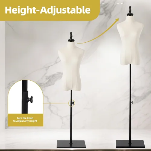 Miniatura 5 de Maniquí femenino, para colgar pantalones y faldas, maniquí de vestido con soporte, torso ajustable en altura para exhibición de ropa y joyería