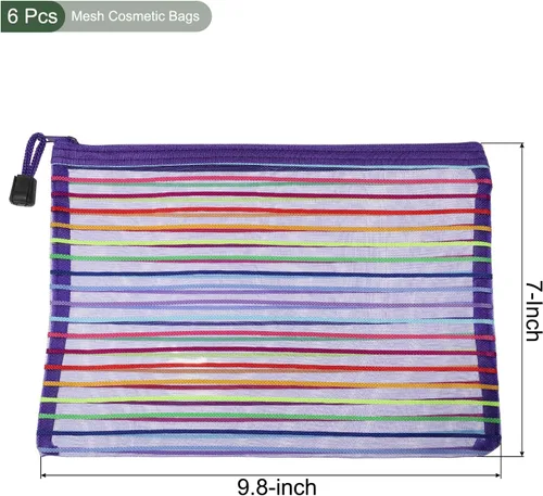 Miniatura 2 de YOKIVE Paquete de 6 bolsas de malla para cosméticos, estuches de nailon A5 Coloridas bolsas de maquillaje con cremallera para organizar viajes