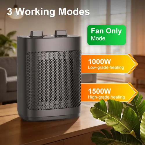 Miniatura 2 de Calentador de espacio pequeño para uso en interiores, calentador portátil de 1500 W con ajuste de temperatura de rango salvaje, sobrecalentamiento