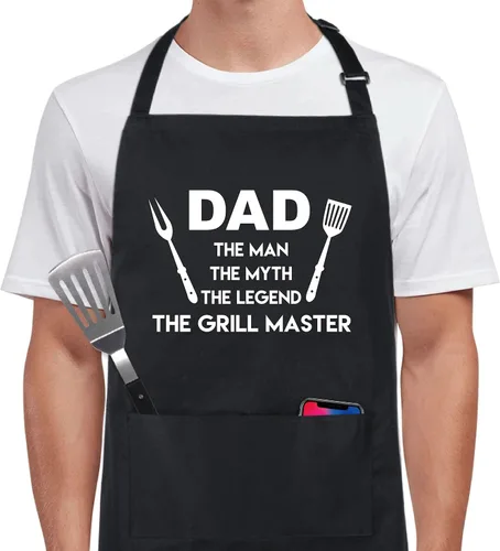 Miniatura 13 de Xornis Delantal de Algodón 100% Divertido con 2 Bolsillos para Hombres y Mujeres, BBQ, Asado, Babero Ajustable, Delantales Negros, Regalos, Cocina