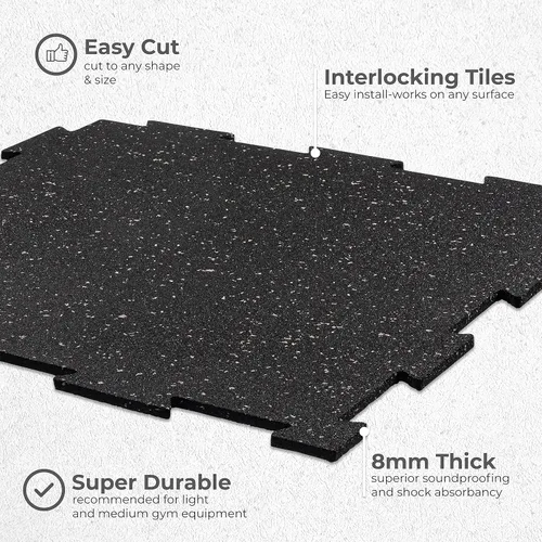 Miniatura 6 de Playsafer Genaflex Lite - Azulejos entrelazados de goma de 0.315 in para suelos de gimnasio, equipos de ejercicio, áreas de ejercicio, 20 x 20 Negro