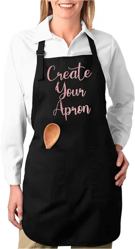 Delantal de chef de cocina personalizado con bolsillos, opción en blanco y negro, 9 fuentes, 18 colores, delantal de chef personalizado