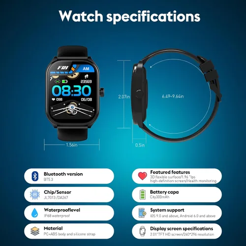Miniatura 5 de Curve - Reloj inteligente para hombres y mujeres, responde a llamadas, rastreador de fitness de 2.01 pulgadas con 100 modos deportivos, contador